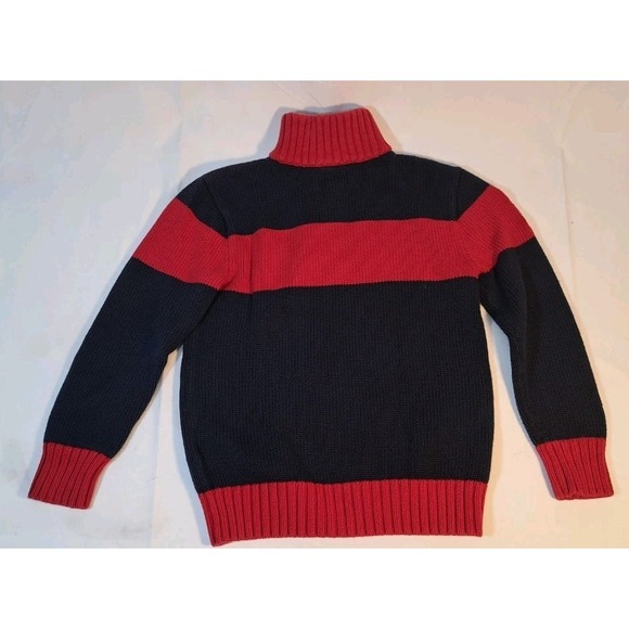 Polo Ralph Lauren Kids Navy Red Striped Quarter Zip Sweater Pony Logo Size 7 - Picture 3 of 9